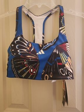 Adidas Blue Butterfly Print land & water Farm Bra Sz 36 A/B